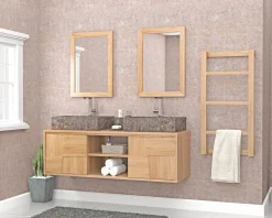 Meuble House Meuble sous vasque suspendu en teck avec portes coulissantes 140 cm "Tao" Clearance