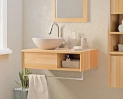 Meuble House Meuble sous vasque suspendu en teck avec porte serviette 80 cm "Tika" Discount