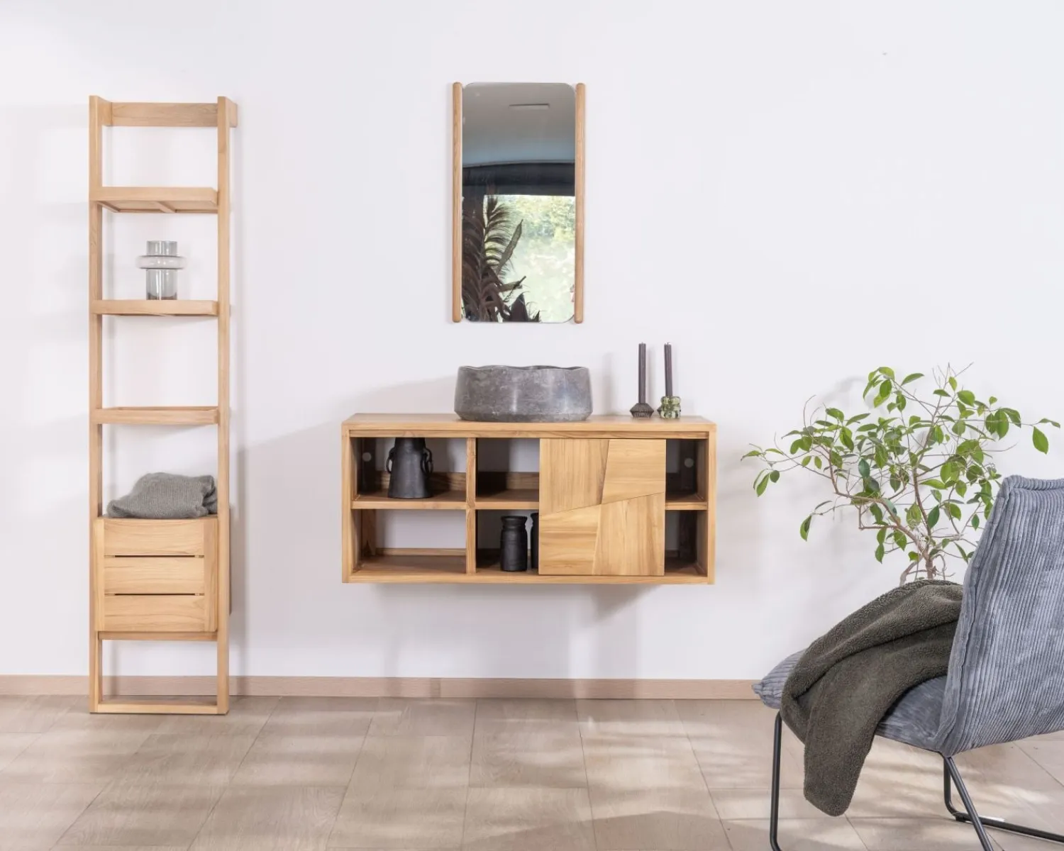 Meuble House Meuble sous vasque suspendu en teck avec portes coulissantes "Tao" 105 cm Clearance