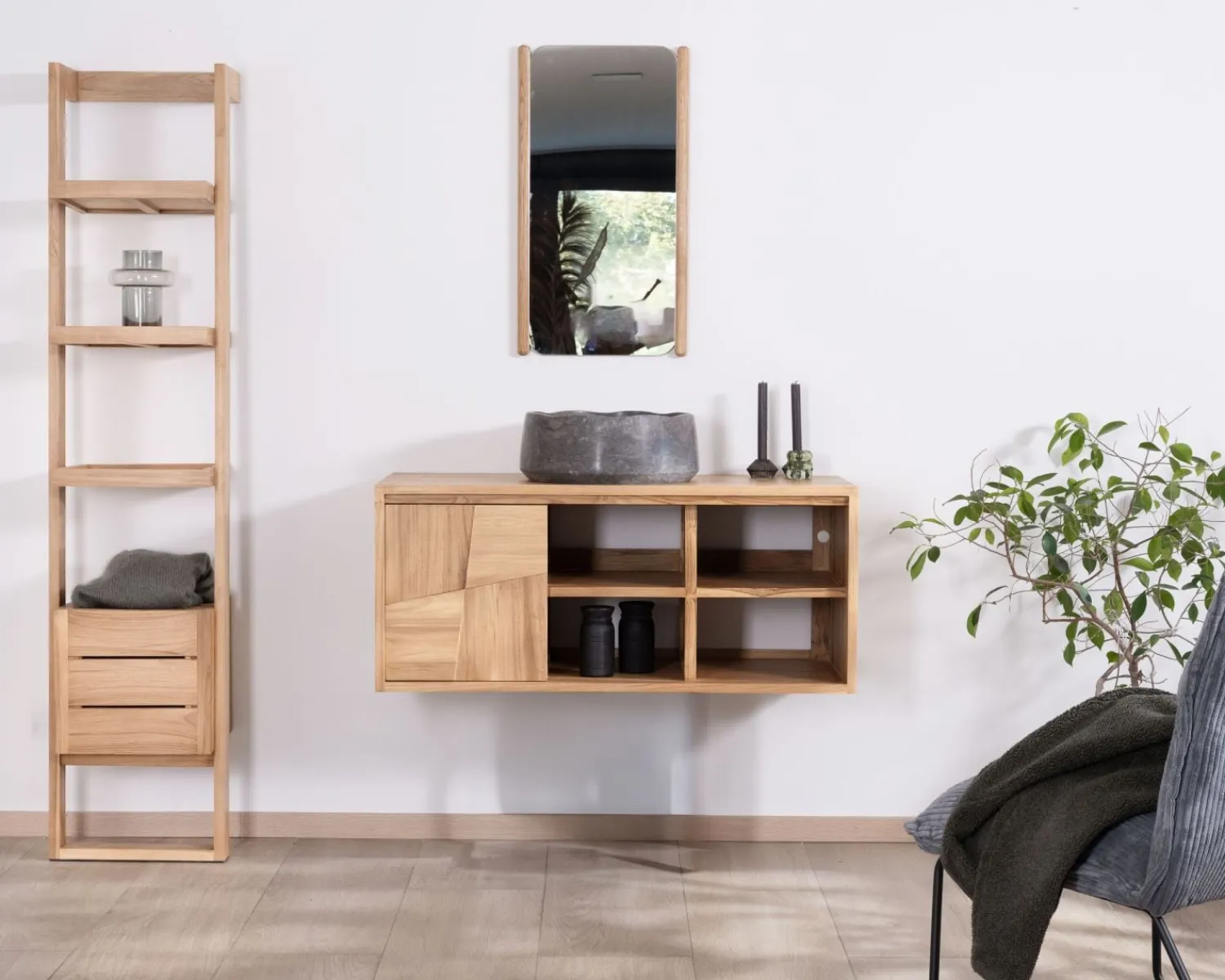 Meuble House Meuble sous vasque suspendu en teck avec portes coulissantes "Tao" 105 cm Clearance