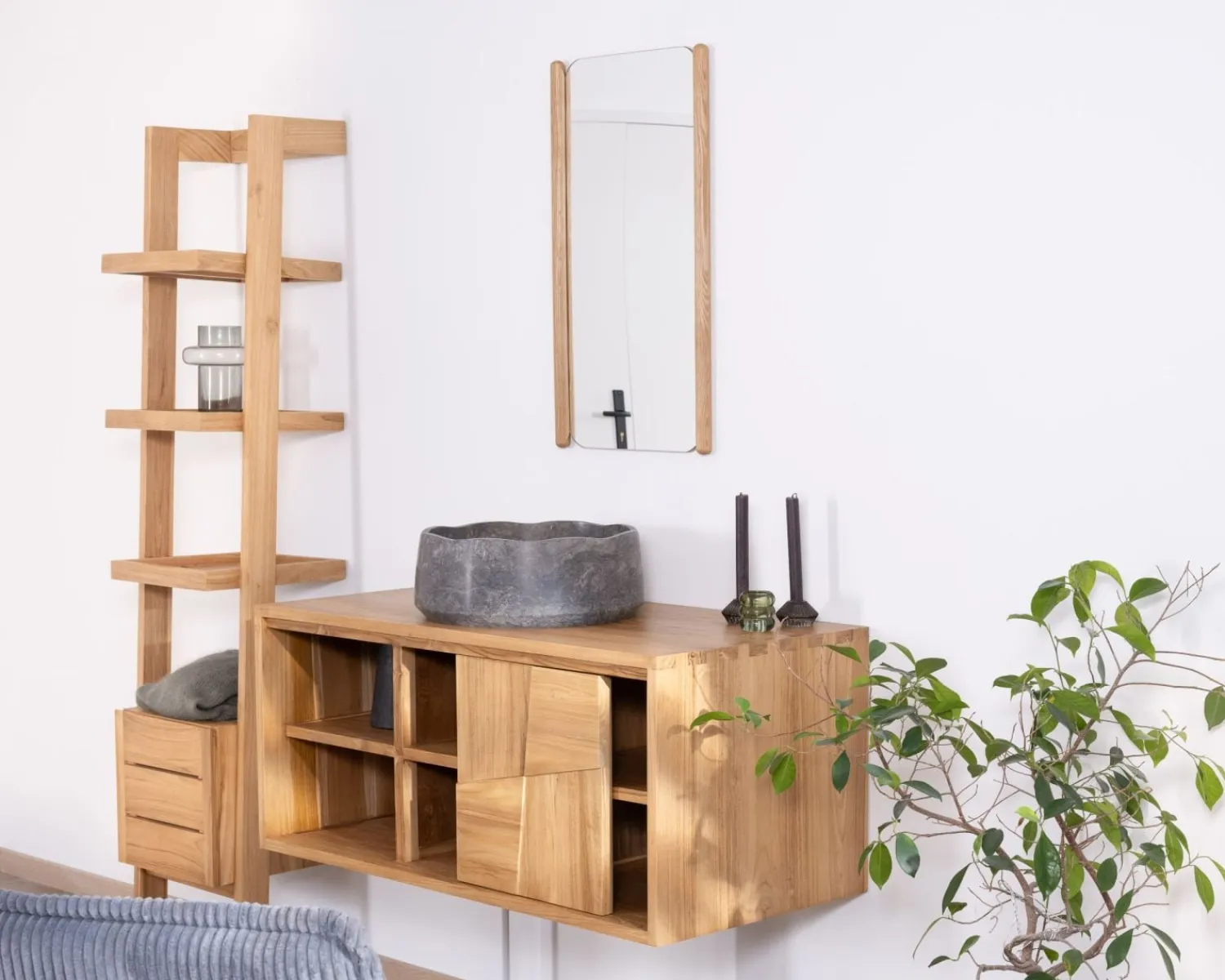 Meuble House Meuble sous vasque suspendu en teck avec portes coulissantes "Tao" 105 cm Clearance