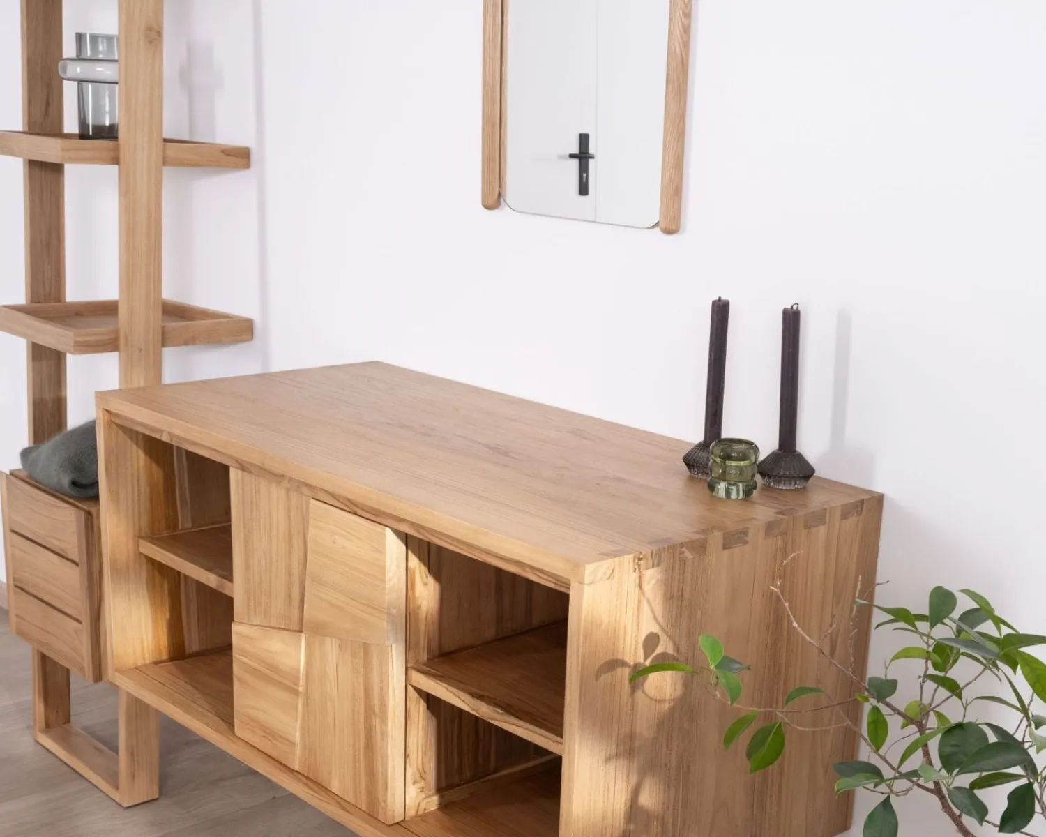 Meuble House Meuble sous vasque suspendu en teck avec portes coulissantes "Tao" 105 cm Clearance