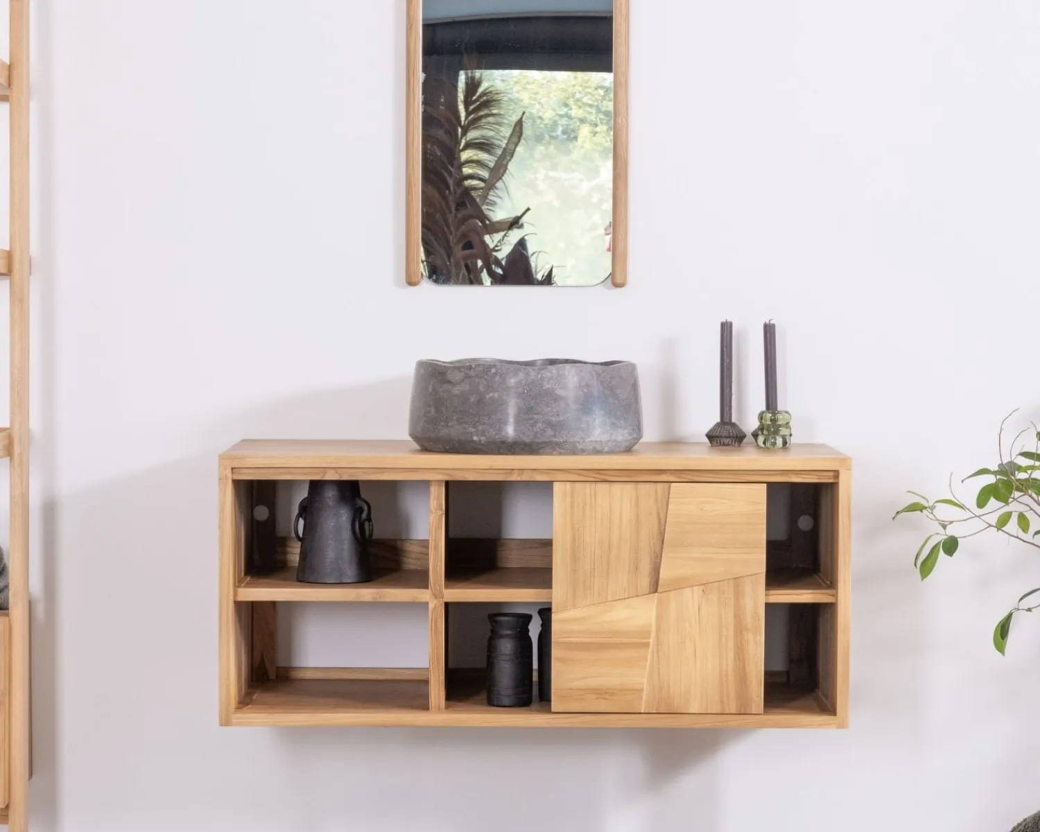 Meuble House Meuble sous vasque suspendu en teck avec portes coulissantes "Tao" 105 cm Clearance