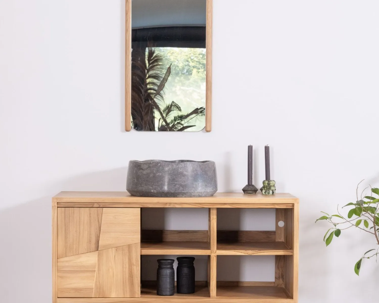 Meuble House Meuble sous vasque suspendu en teck avec portes coulissantes "Tao" 105 cm Clearance