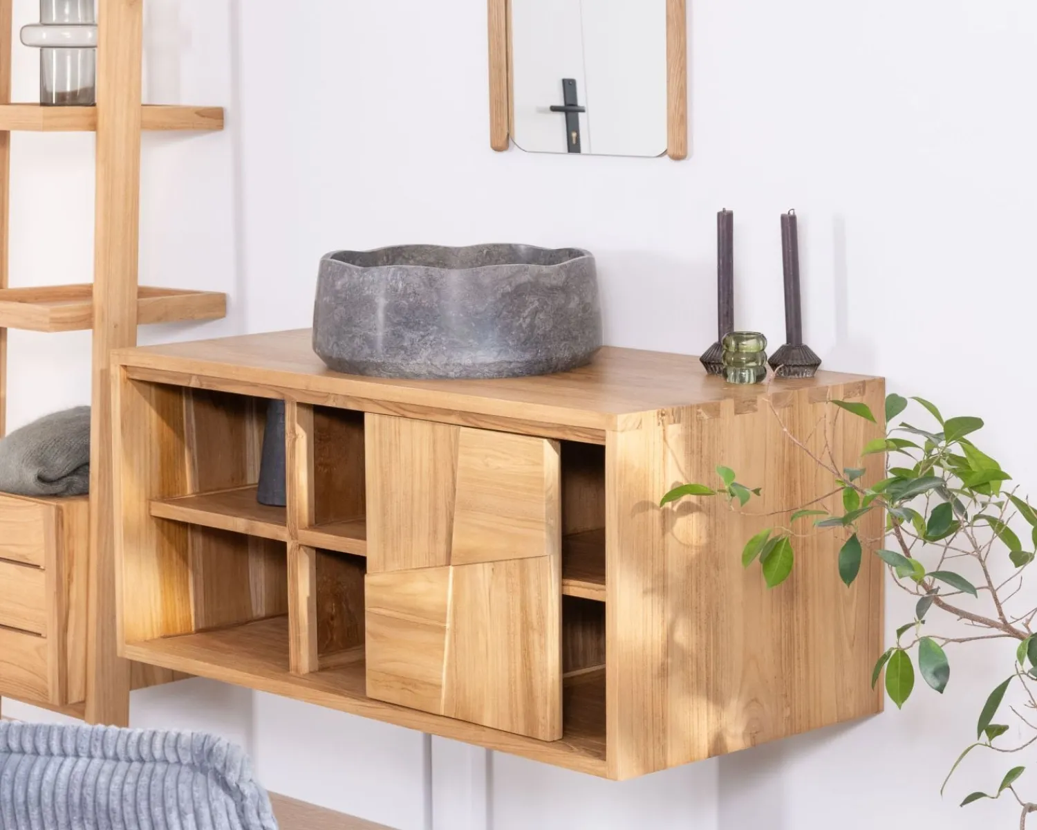 Meuble House Meuble sous vasque suspendu en teck avec portes coulissantes "Tao" 105 cm Clearance