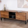 Meuble House Meuble télé 175 cm bicolore contemporain "Olonie" en teck naturel et métal Best