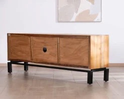 Meuble House Meuble télé 175 cm bicolore contemporain "Olonie" en teck naturel et métal Best