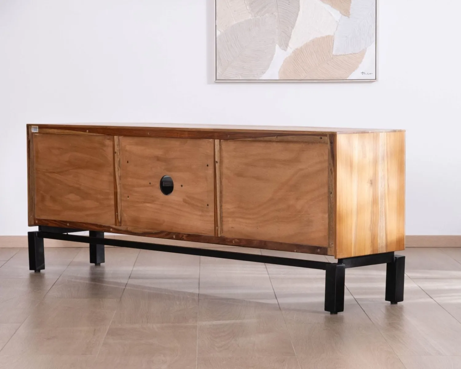 Meuble House Meuble télé 175 cm bicolore contemporain "Olonie" en teck naturel et métal Best