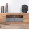 Meuble House Meuble télé 175cm en acacia avec tiroirs façade placage pierre et bande LED "Paguera"