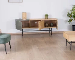 Meuble House Meuble télé design métal noir bois bicolore 