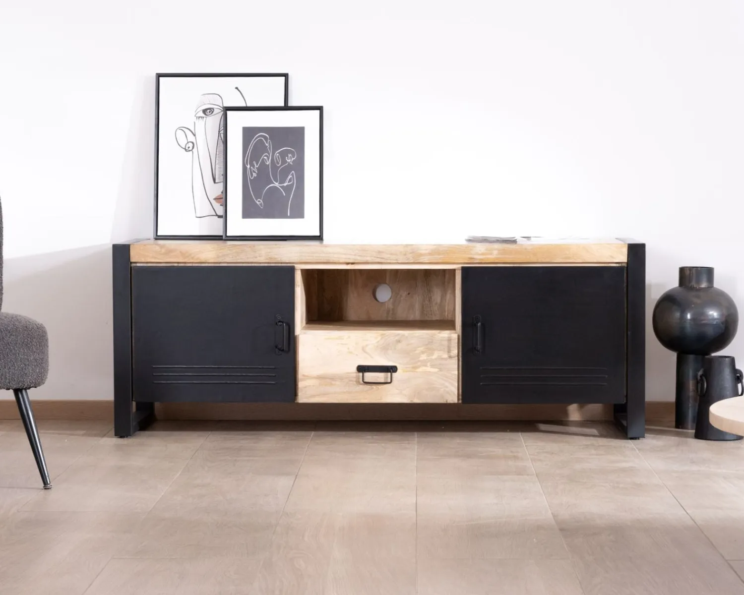 Meuble House Meuble télé industriel métal et bois 150 cm "Andy" New