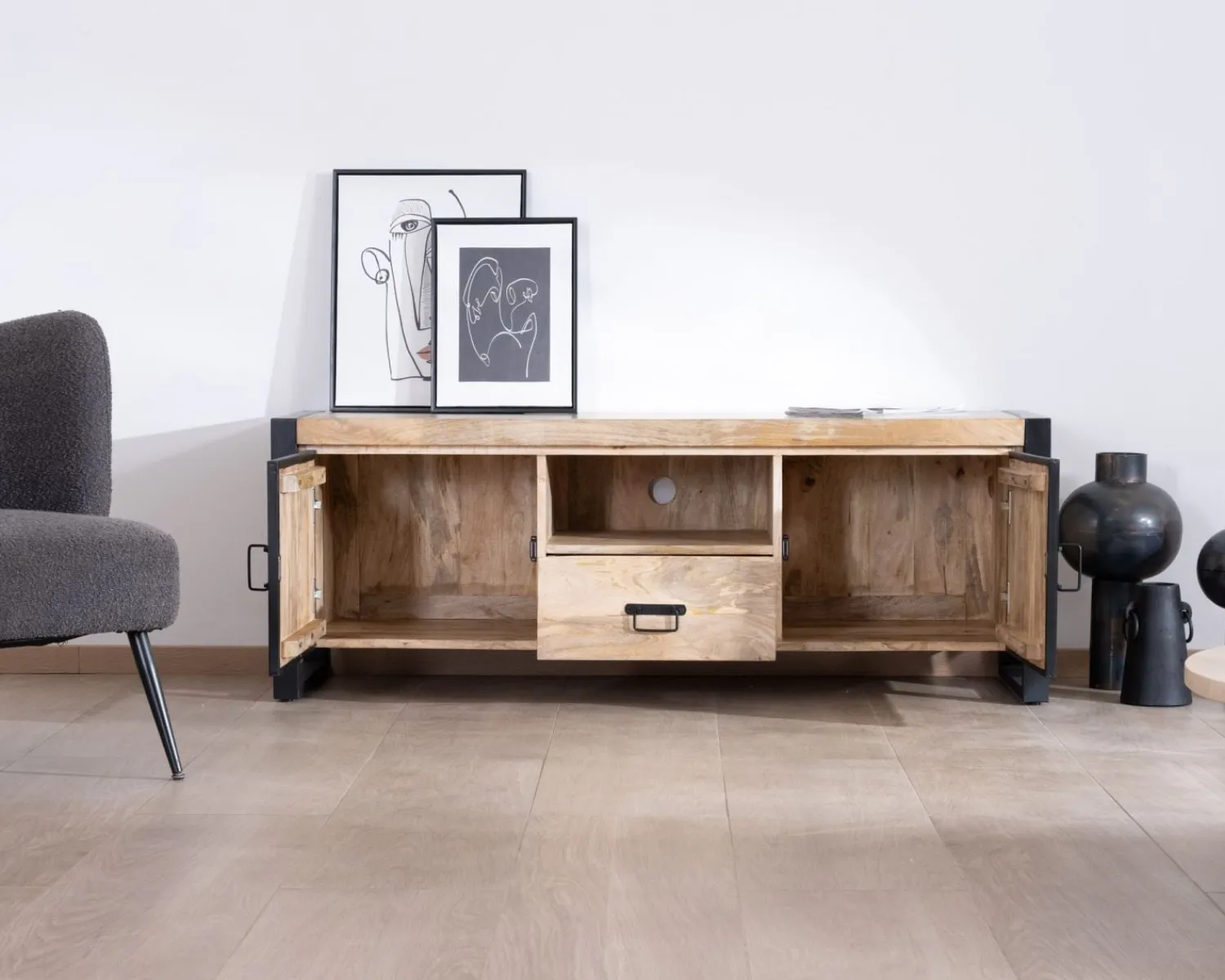 Meuble House Meuble télé industriel métal et bois 150 cm "Andy" New