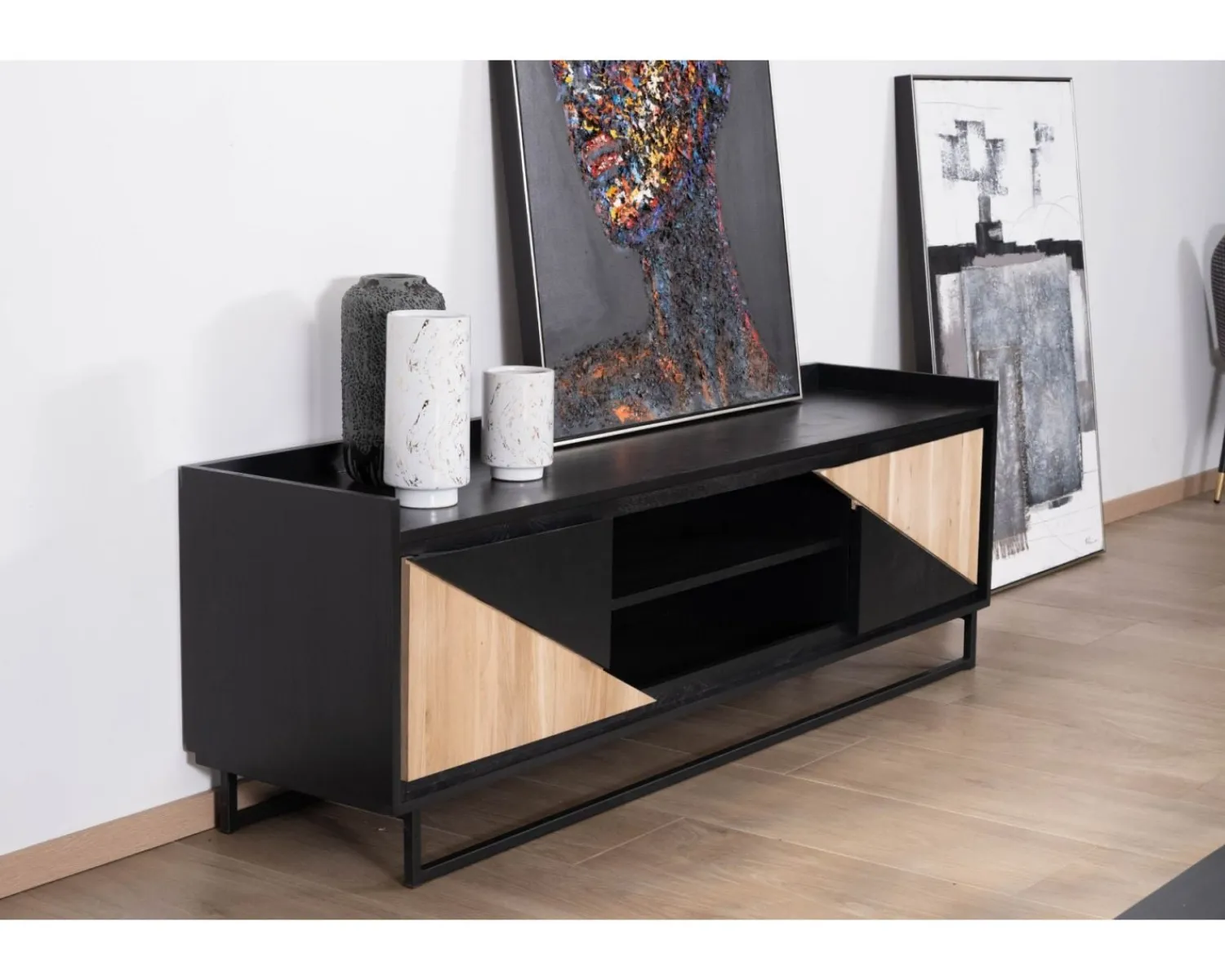 Meuble House Meuble télé 2 portes 180 cm en bois massif "Trace" Discount