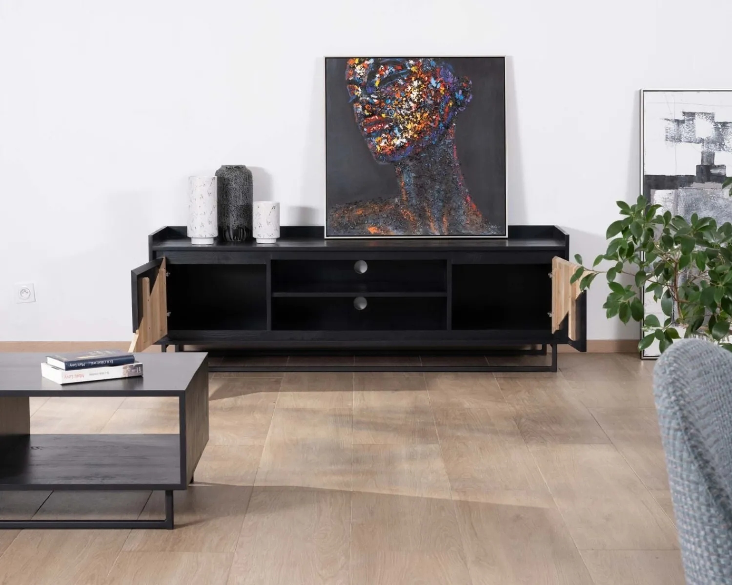 Meuble House Meuble télé 2 portes 180 cm en bois massif "Trace" Discount