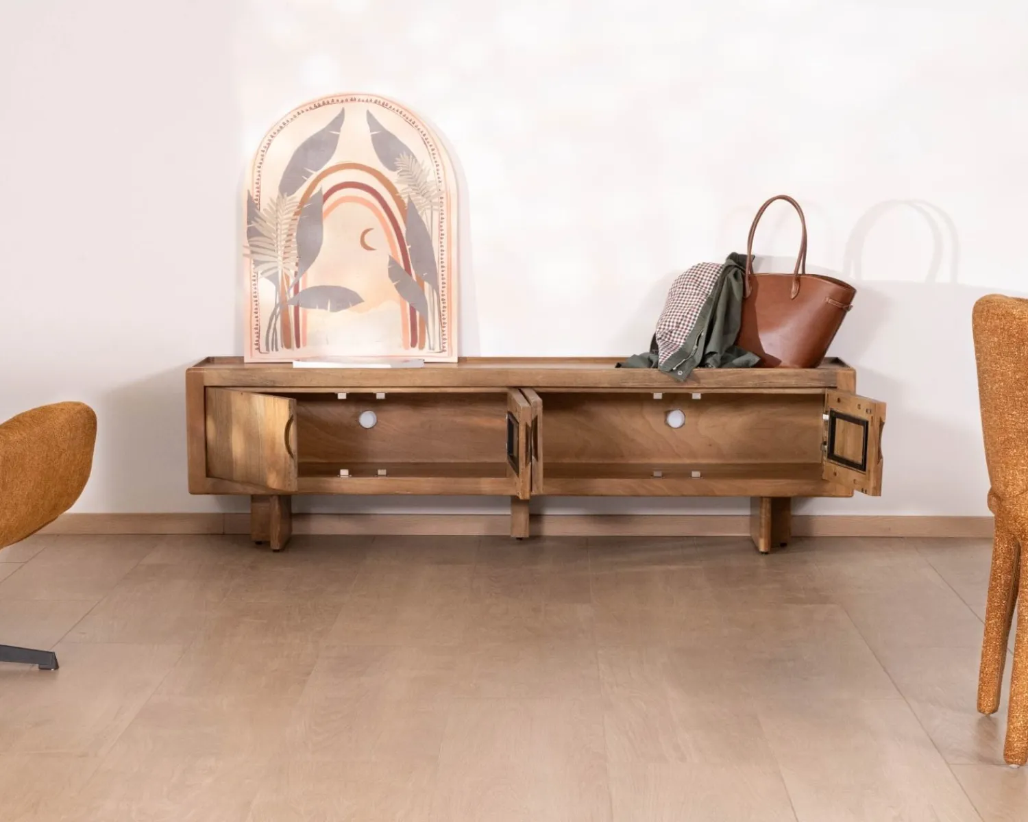 Meuble House Meuble TV bas 180 cm en manguier naturel "Odely" 4 portes Outlet