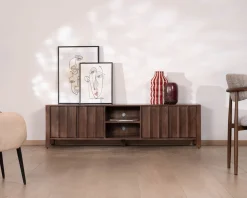 Meuble House Meuble TV bas esprit zen en manguier massif teinte noyer 180 cm « Sicora » Online