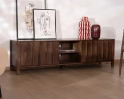 Meuble House Meuble TV bas esprit zen en manguier massif teinte noyer 180 cm « Sicora » Online
