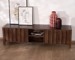 Meuble House Meuble TV bas esprit zen en manguier massif teinte noyer 180 cm « Sicora » Online