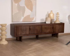 Meuble House Meuble TV bas 4 portes 180 cm en manguier massif "Odessa" teinte noyer