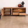 Meuble House Meuble TV 145 cm contemporain en acacia avec liserés noirs "Lumino" niche éclairage LED Sale