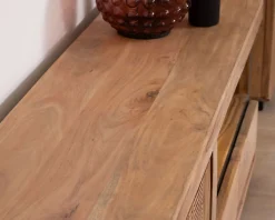 Meuble House Meuble TV 145 cm contemporain en acacia avec liserés noirs