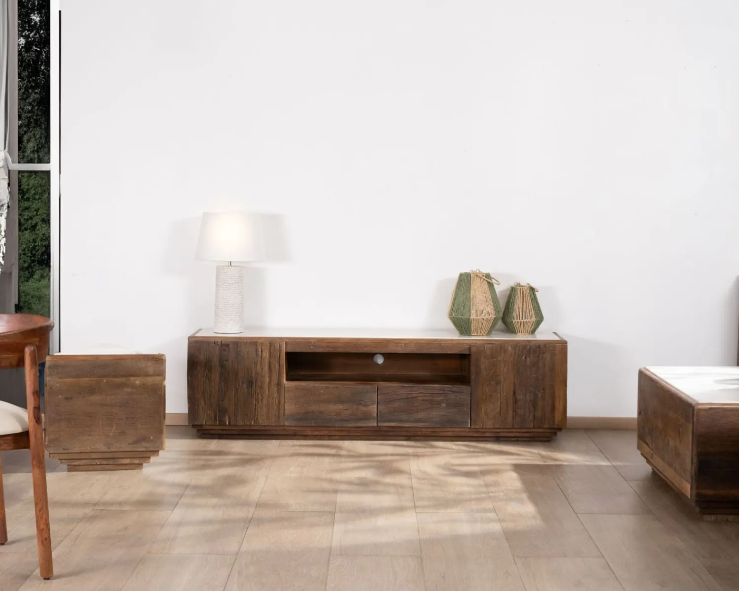 Meuble House Meuble TV 180 cm en bois recyclé et plateau marbre blanc "Mood" Clearance