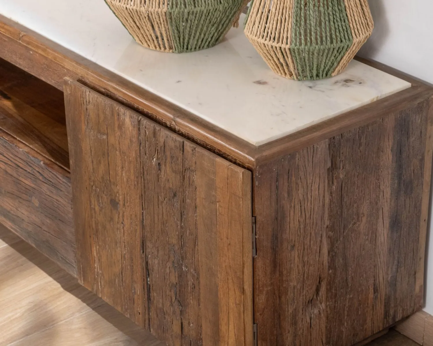 Meuble House Meuble TV 180 cm en bois recyclé et plateau marbre blanc "Mood" Clearance