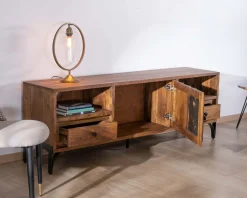 Meuble House Meuble TV 175cm ethnique acacia massif pieds métal noir