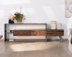 Meuble House Meuble TV 195 cm original en bois et métal "Crescendo" avec éclairage LEDs