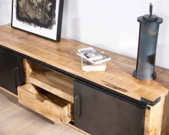 Meuble House Meuble TV 160 cm porte coulissante métal et bois "Caractère" Best