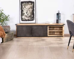 Meuble House Meuble TV 160 cm porte coulissante métal et bois "Caractère" Best
