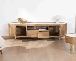 Meuble House Meuble TV 180 cm rétro-chic avec plateau en terrazzo blanc