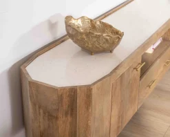 Meuble House Meuble TV 180 cm rétro-chic avec plateau en terrazzo blanc