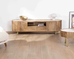 Meuble House Meuble TV 180 cm rétro-chic avec plateau en terrazzo blanc