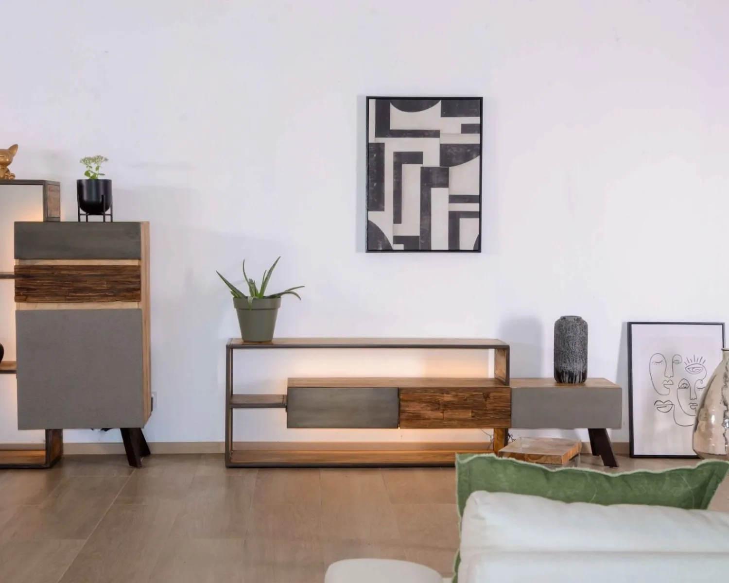 Meuble House Meuble TV contemporain multi matériaux avec éclairage LED "Mezzo" Online