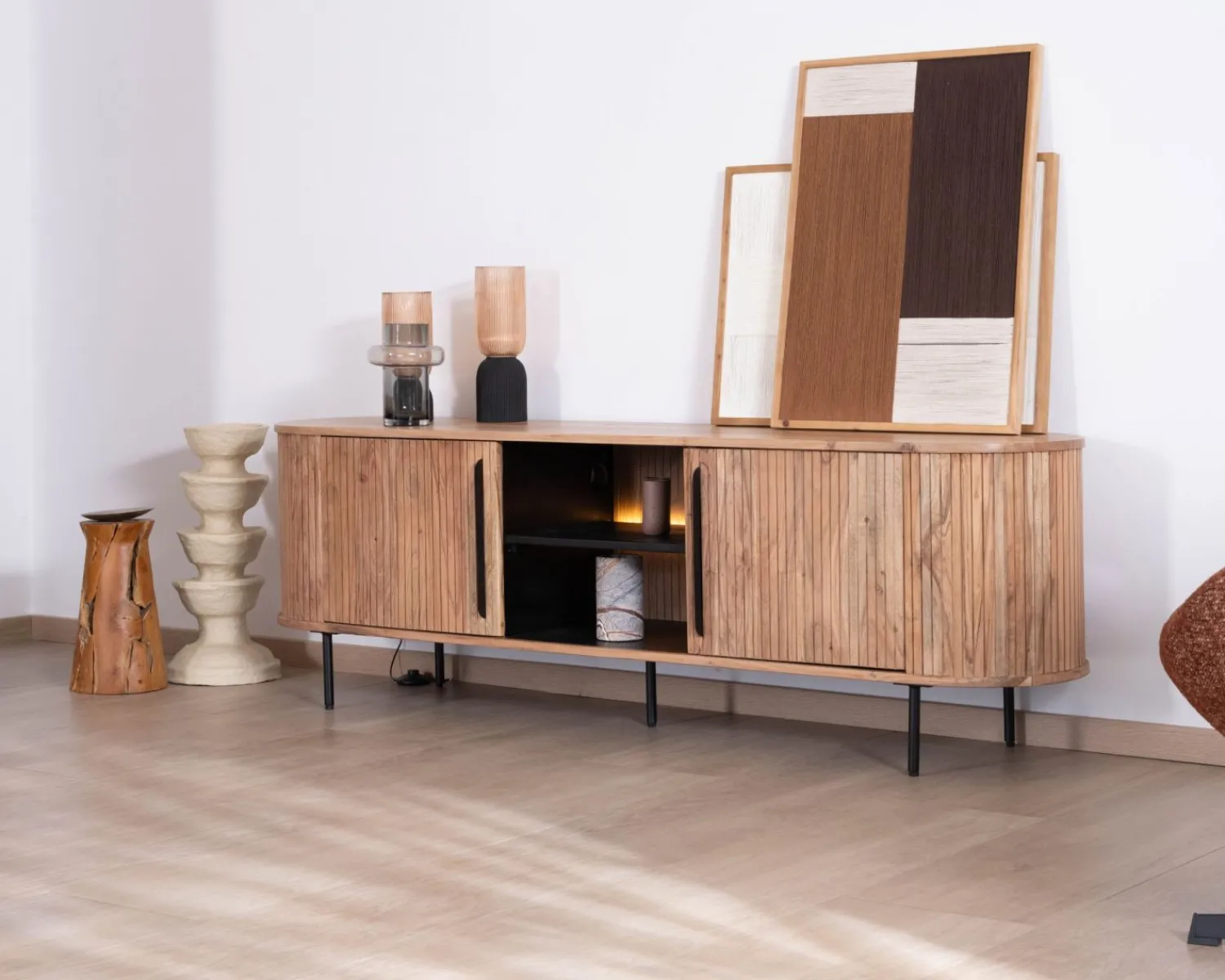 Meuble House Meuble TV design rétro 175 cm "Bopee" avec éclairage LED New