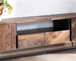 Meuble House Meuble TV industriel 175 cm acacia et métal noir 