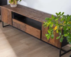 Meuble House Meuble TV industriel 175 cm acacia et métal noir 