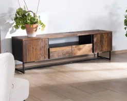 Meuble House Meuble TV industriel 175 cm acacia et métal noir 