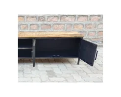 Meuble House Meuble TV noir en métal et bois "Dowtoun" style atelier 220 cm Discount