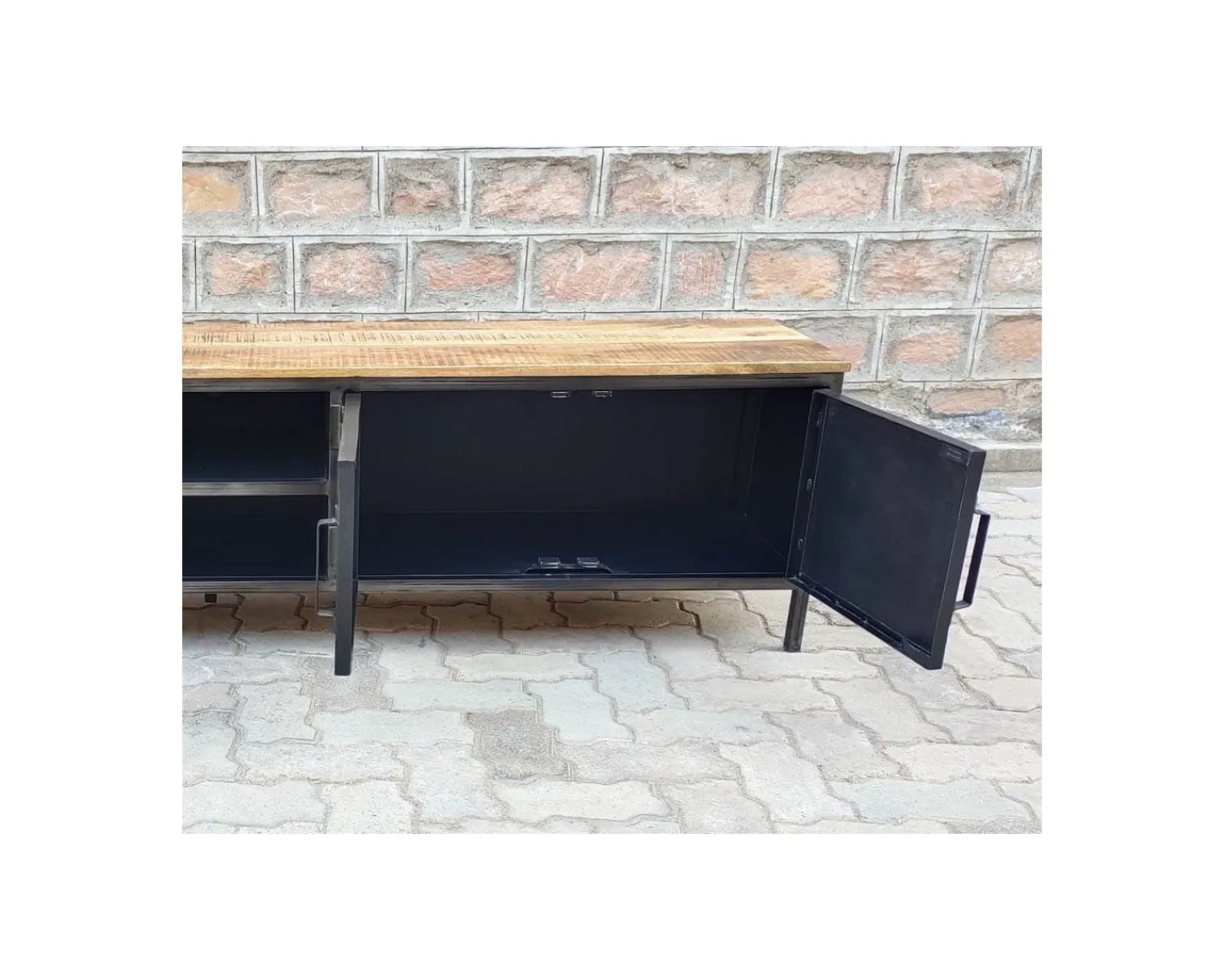 Meuble House Meuble TV noir en métal et bois "Dowtoun" style atelier 220 cm Discount