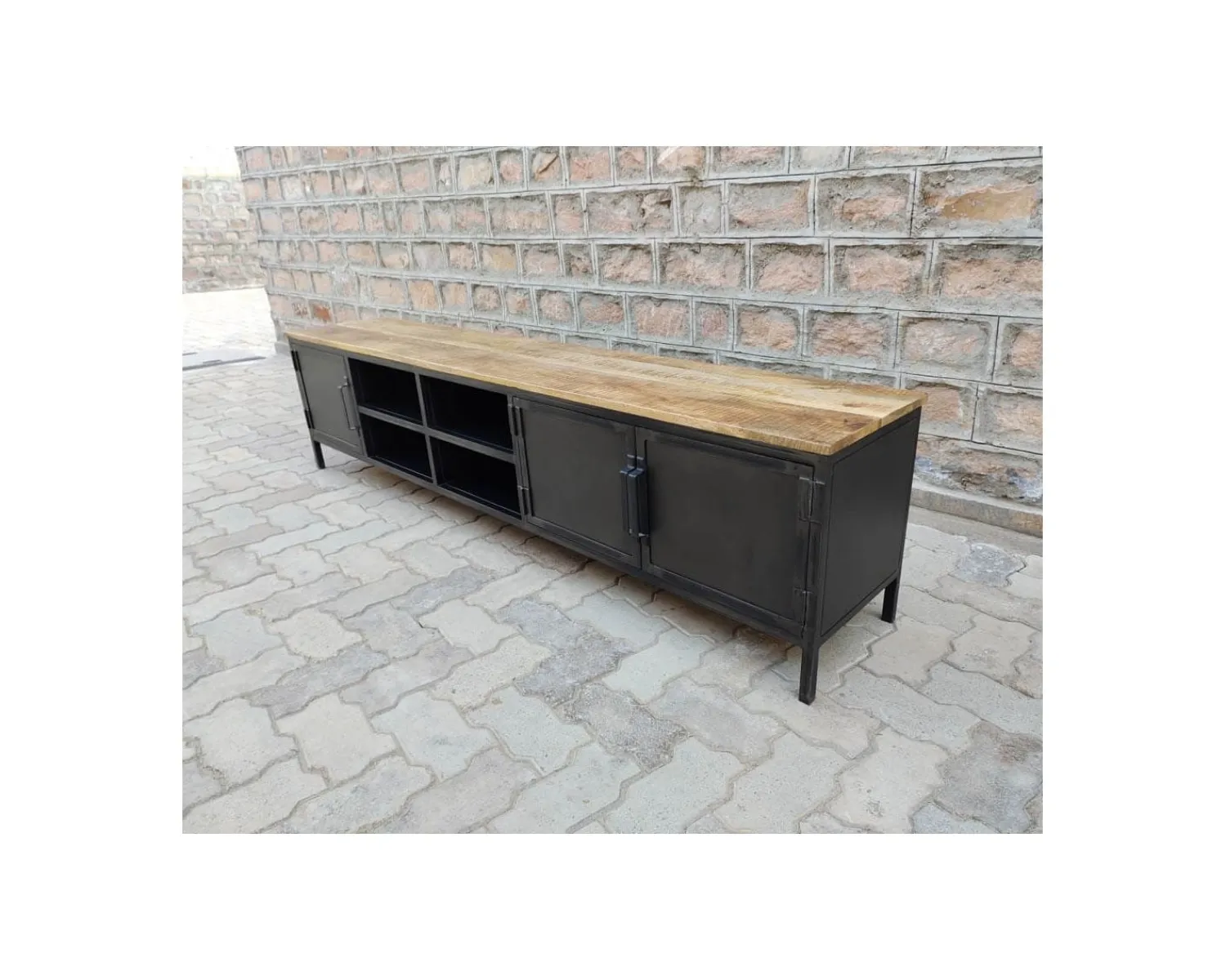 Meuble House Meuble TV noir en métal et bois "Dowtoun" style atelier 220 cm Discount