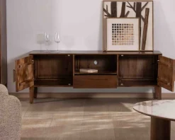 Meuble House Meuble TV néo-rétro en manguier massif foncé 150 cm 