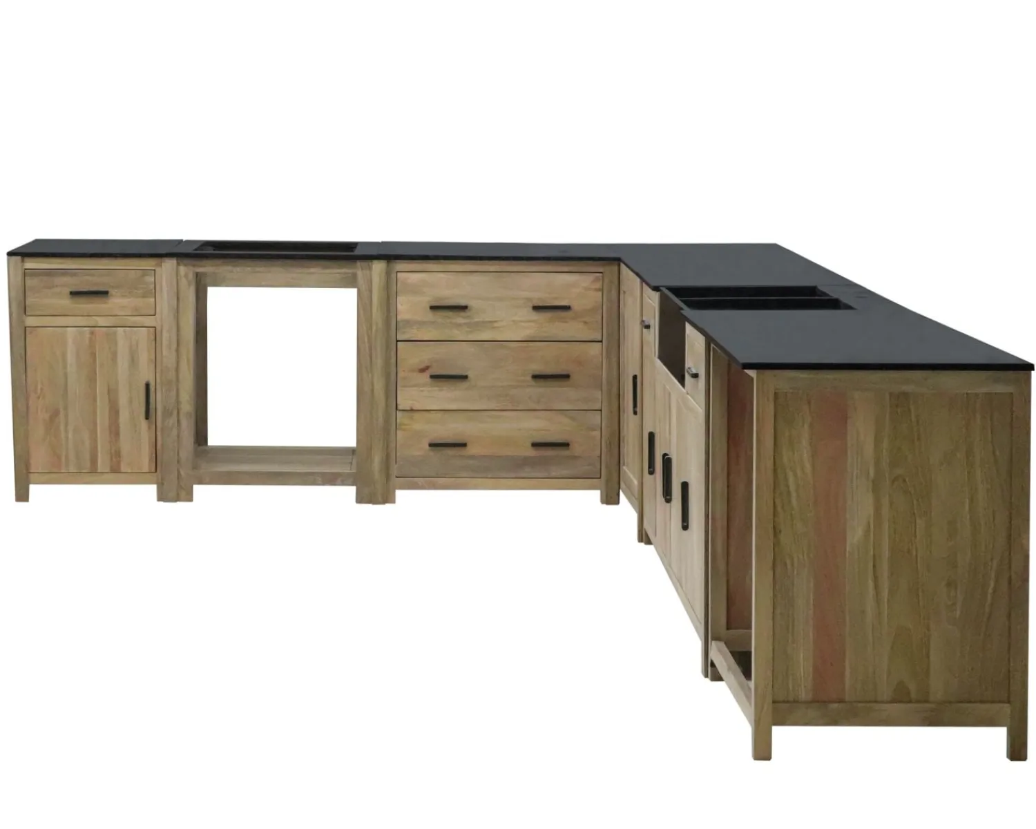 Meuble House Meuble évier bois massif et pierre 164 cm "Grand Chef" Discount