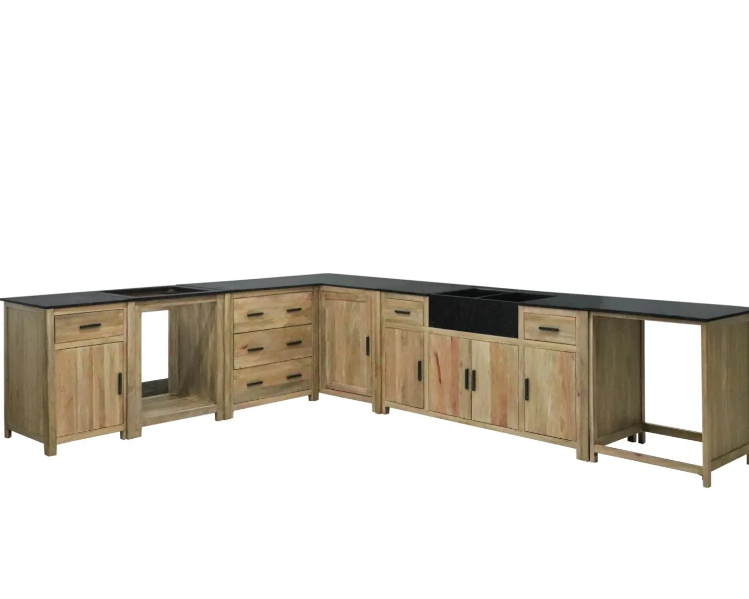 Meuble House Meuble évier bois massif et pierre 164 cm "Grand Chef" Discount