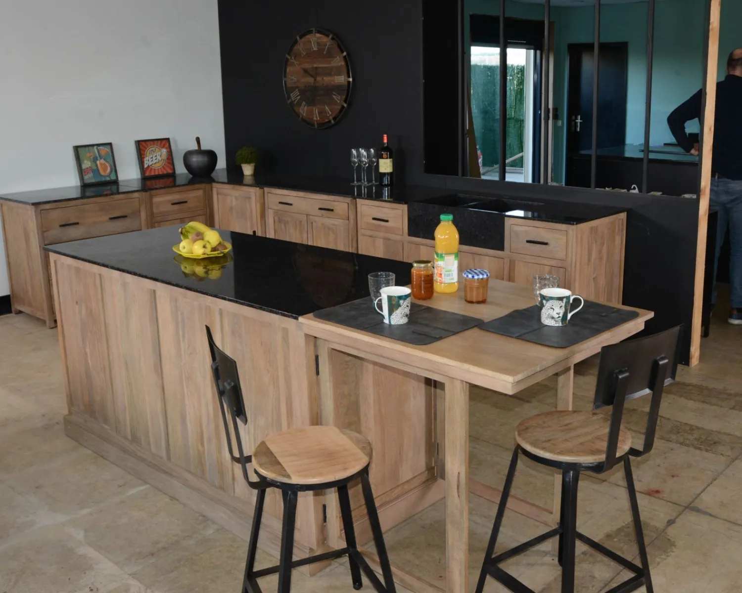 Meuble House Meuble évier bois massif et pierre 164 cm "Grand Chef" Discount