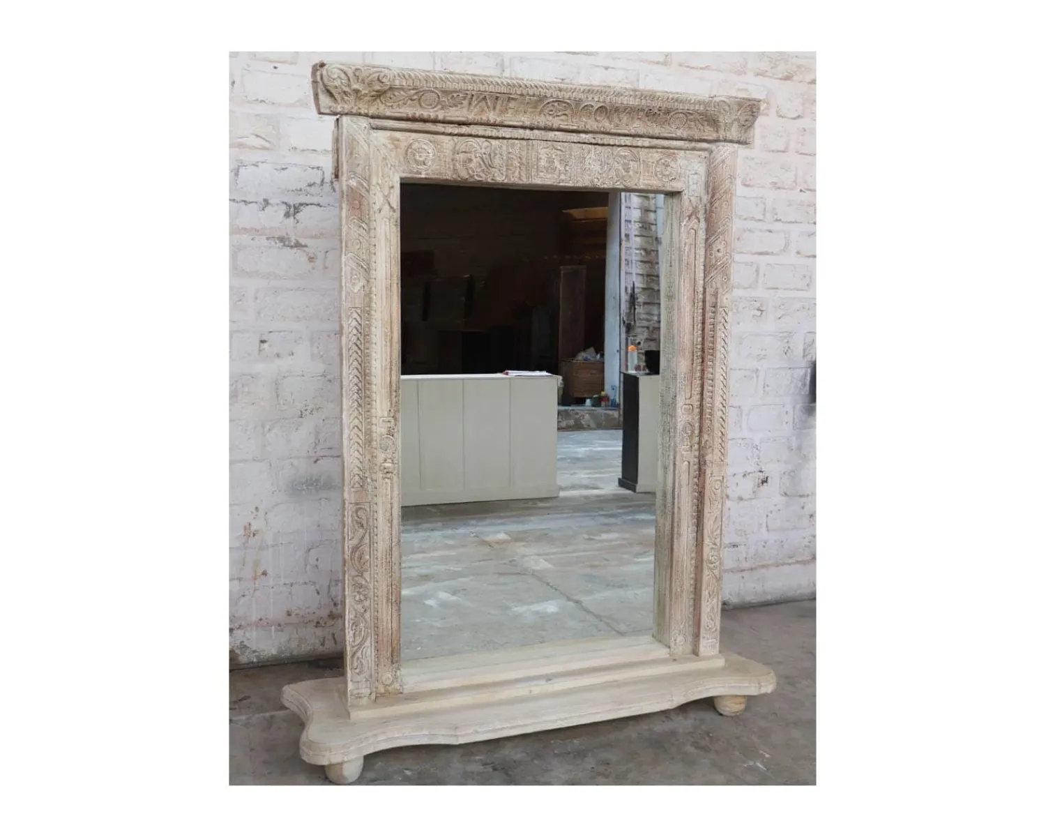 Meuble House Miroir indien avec cadre bois sculpté modèle unique "Vieille Porte" Hot