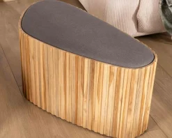 Meuble House Petite banquette en bois de teck recyclé et tissu gris 