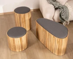 Meuble House Petite banquette en bois de teck recyclé et tissu gris 