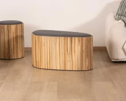 Meuble House Petite banquette en bois de teck recyclé et tissu gris 